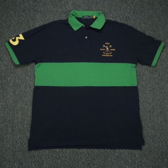Polo Ralph Lauren Shirt Mens Extra Large Tall Blue Green Big Pony Rugby XLT - Picture 1 of 10